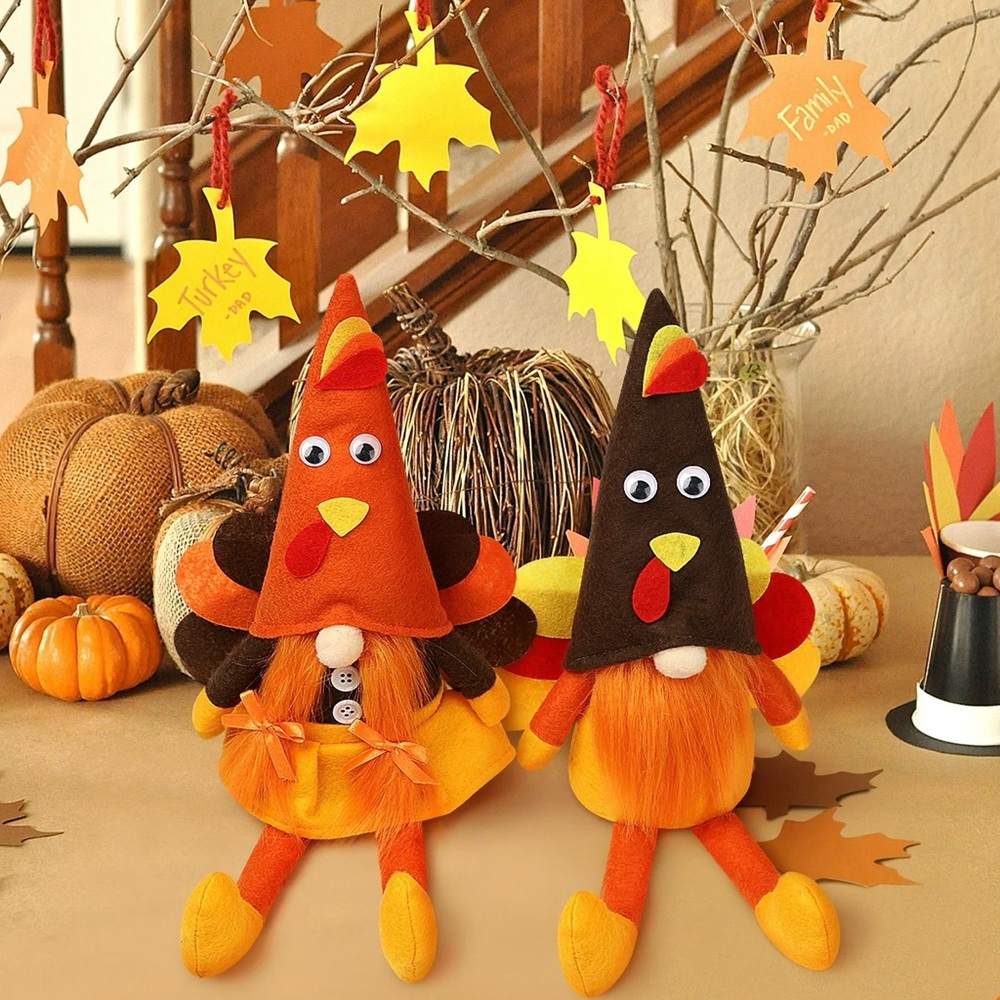 Handmade Thanksgiving Fall Turkey Swedish Gnomes - Set of 2 - Picture 2 of 7